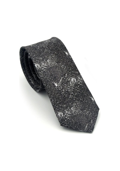 Gaffy Gri Desenli Füme Dokuma Kumaş Mendilli Slim Fit Kravat // Sdk-2613-3 Gri