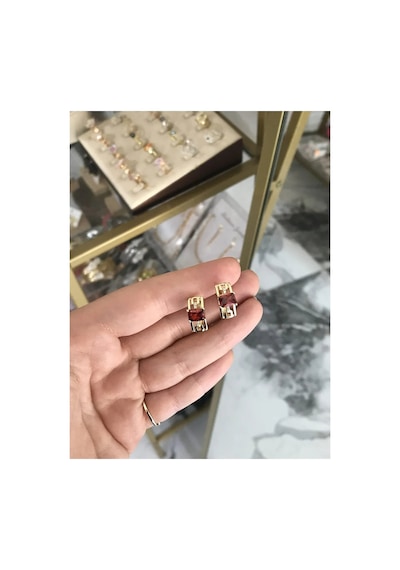 Xupıng Bordo Taş Detaylı Gold Model Küpe Kararmaz Altın