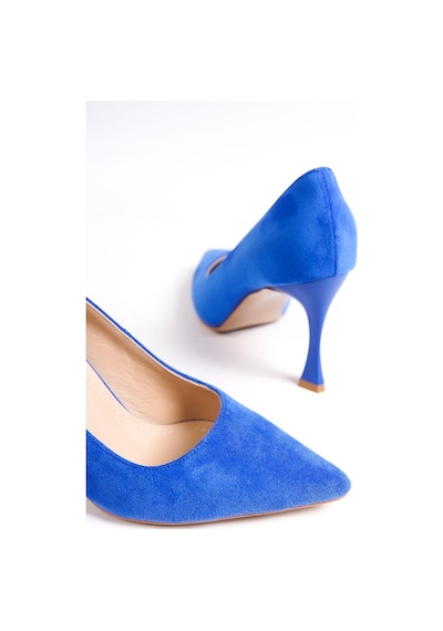 Mubiano Hakiki Deri Mb970-m Kadın İnce 9 Cm Topuklu Mavi Süet Stiletto & Topuklu Ayakkabı Mavi