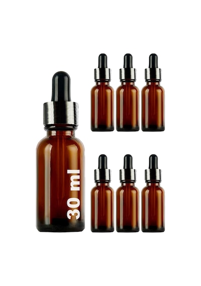 30 Ml Metal Kapaklı Damlalık Dropper Şişesi Serum 30 Cc Cam Şişe 6 Adet Siyah Kapak, Şeffaf