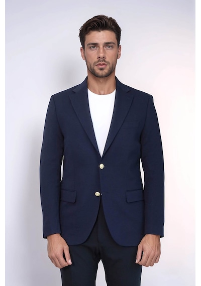 Lacivert Kendinden Desenli Örme Altın Renk Metal Düğmeli Slim Fit Erkek Blazer Ceket - Wessi Navy Blue Lacivert Kendinden Desenli Örme Altın Renk Metal Düğmeli Slim Fit Erkek Blazer Ceket - Wessi Navy Blue