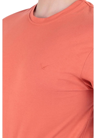 Cazador Erkek Slim Fit Bisiklet Yaka Pamuklu Düz Tişört 4623 Kiremit