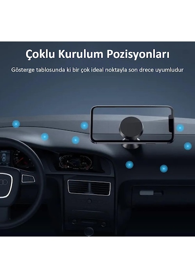 Universal Araç Telefon Tutucu Manyetik Mıknatıslı Yapışkanlı Telefon Standı Siyah