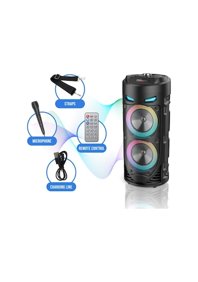 Karaoke Mikrofonlu Bluetooth Hoparlör Şarjlı Taşınabilir Led Işıklı Speaker 2x8w