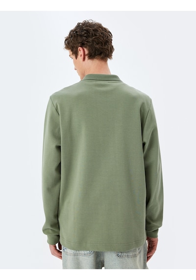 Koton Pamuklu İnterlok Kumaş Polo Yaka Sweatshirt Haki 5sam70003mk Haki