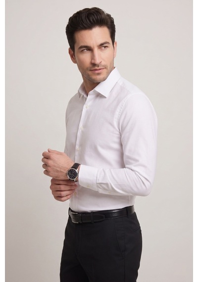 Slim Klasik Yaka Düz Beyaz Gk 762 Gömlek