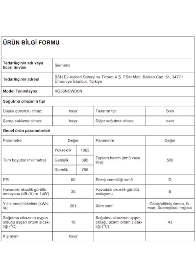 Siemens KG56NCWD0N IQ300 500 L Alttan Donduruculu Beyaz No frost Buzdolabı