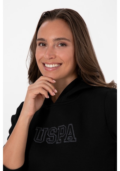 U.S. Polo Assn. Kadın Siyah Şardonlu Kapüşonlu Basic Sweatshirt 50313566-VR046