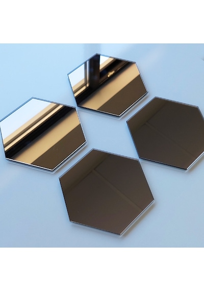 Decorita Ayna Bardak Altlığı 4'lü Takım Altıgen Bronz Ayna Bronz