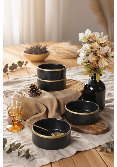 Keramika Mat Siyah Gold Fileli Stackable Kase 14 Cm 4 Adet