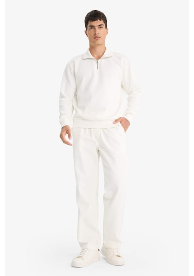 Defacto Regular Fit Dik Yaka Yarım Fermuarlı Basic Düz Sweatshirt X7405az25auwt32 Beyaz