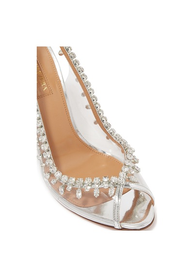 Aquazzura Kristal Taşlı Şeffaf Stiletto Topuklu Sandalet Gümüş