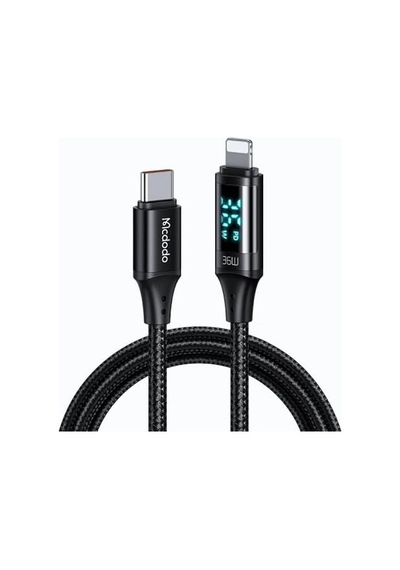 Ca-1030 36w Type-c To Lightning Dijital Göstergeli Data-şarj Kablosu 1.2m, Siyah