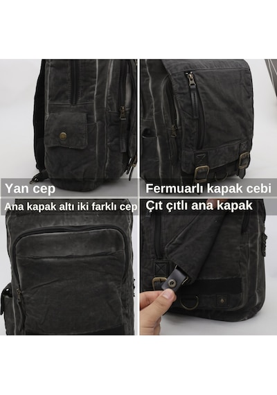 Celsus 4013 Vintage Kanvas Sırt Çantası, 15,6 İnç Laptop Bölmeli, Çok Cepli Seyahat Ve Günlük Kullanım Çantası Siyah