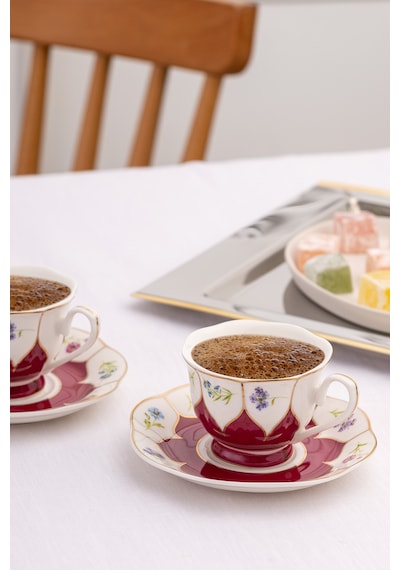 Emsan Kır Çiçekleri 2 Kişilik Kahve Fincan Takımı Bordo 80 Ml