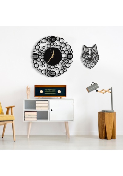 50X50 Dekoratif Duvar Saati + Ahşap Tablo 35 Cm (487865129) Siyah