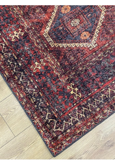 Çam Halı Anatolia 32-058 Etnik Afgan Halısı Desenli Dokuma Tabanlı Yıkanabilir Şönil Salon Ve Oda Halısı Bordo - Kırmızı