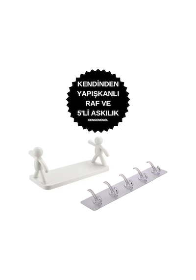 Sengenegel Kendinden Yapışkanlı 5'li Askı Ve Banyo Rafı Tarz Baharatlık Rafı Organizer Düzenleyici Çok Renkli