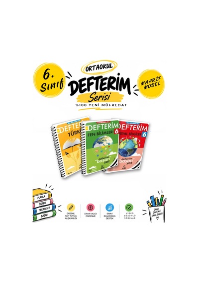 Arı Yayıncılık 6. Sınıf Türkçe-fen-sosyal Defterim Konu Anlatımlı Ders Defteri Seti