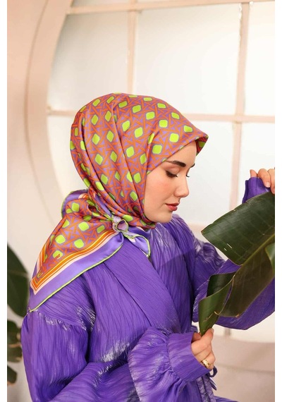 Silk Home Eflatun Turuncu Karma Desen Tivil İpek Eşarp 11424-72