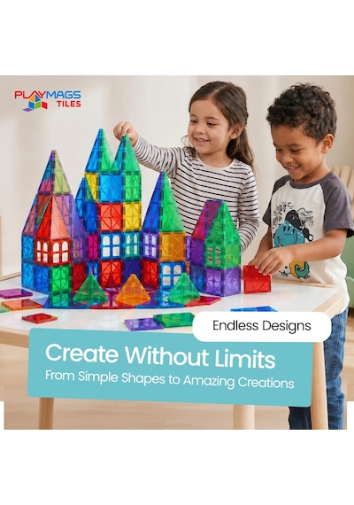 Playmags 100 Parça Manyetik Blok Set 3+ Yaş Bebek Ve Çocuklar İçin Stem Montessori Eğitim Seti Okul Öncesi Ve İlkokul Çocuklarına Uygun Oyuncak