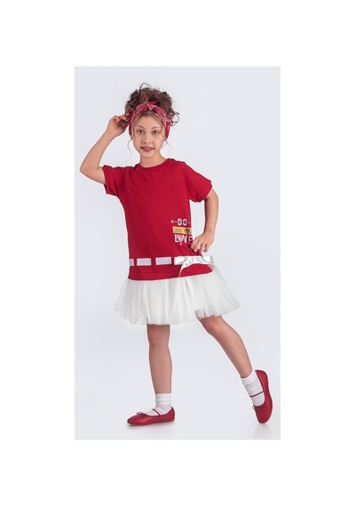 Mnk Baby & Kids Tütü Etekli Yazlık Penye Kız Çocuk Spor Elbise M00703 Kırmızı