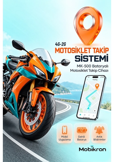 Mk-500-1 Motosiklet Gps Takip Cihazı 2026 - Mıknatıslı Kablosuz Akü Bitirmez 24 Ay Hat Dahil Şarjlı