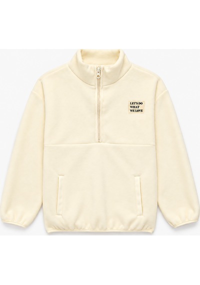 Koton Cepli Dik Yaka Uzun Kollu Yarım Fermuarlı Polar Sweatshirt Ekru 7wkg10022ak