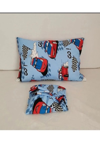 Denizli Çeyiz Tek Kişilik Lastikli Fitted Çarşaf Takımı Arabalı Desen Mavi 100 X 200