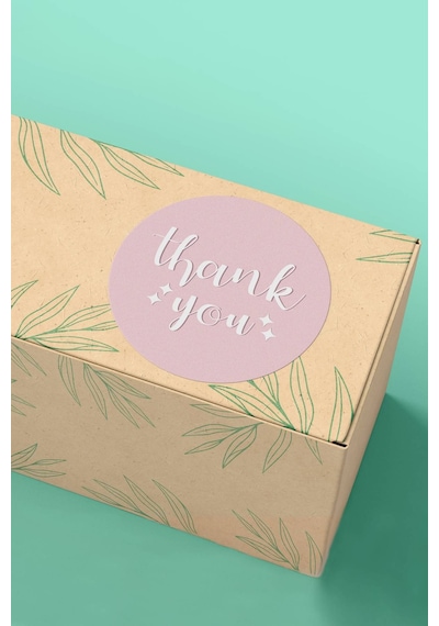 90 Adet Thank You Teşekkür Etiketi Pembe Beyaz 3x3cm St2032 Çok Renkli