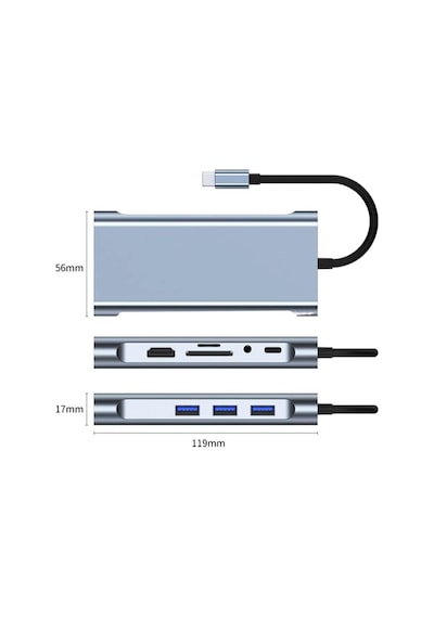 10 İn 1 Type-c To Usb Hub Hdmı 4k ,audio/, Type-c/, 4x Usb 3.0/, Lan/, Vga/, Sd Card Reader Çevirici Hub 10 Port Adaptör Dönüştürücü Çoklayıcı
