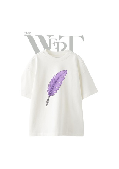 Thewert Quill Pen Tasarım Baskılı Ünisex Beyaz Oversize T-shirt