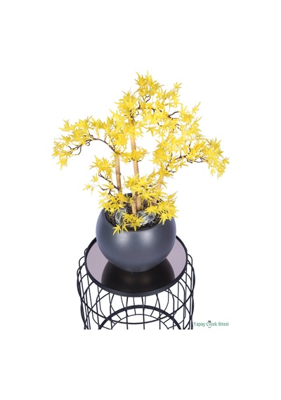 Yapay Çiçek Sitesi Antrasit Küre Saksıda Modern Minimal Tasarım Yapay Bonsai Ağacı Sarı 65 Cm