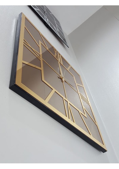 Ayna Denizi Golden Quare Bronze Model Altın Bronz Renk 60 CM x 60 CM Dekoratif Aynalı Duvar Saati Altın