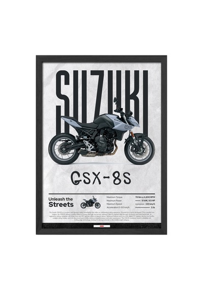 Suzuki Gsx-8s Siyah Ahşap Çerçeveli Poster, Dekoratif Motosiklet Duvar Tablosu