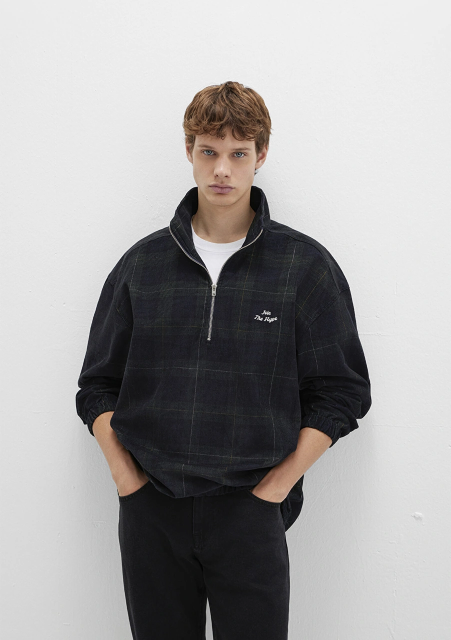 Mavi - Yarı Fermuarlı Kareli Siyah Sweatshirt 0211777-91298 Siyah