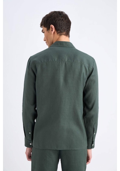 DeFacto %100 Keten Regular Fit Polo Yaka Yazlık Uzun Kollu Gömlek D9925AX25SPKH498