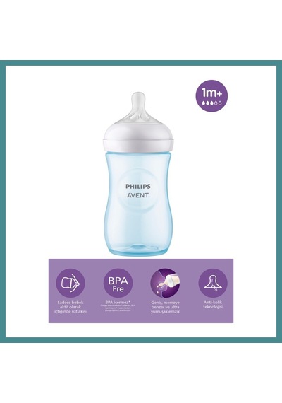 Bezos Doğal Tepkili Natural Response Pp Biberon 260 Ml 1+ Ay Mavi Renk: Mavi Mac