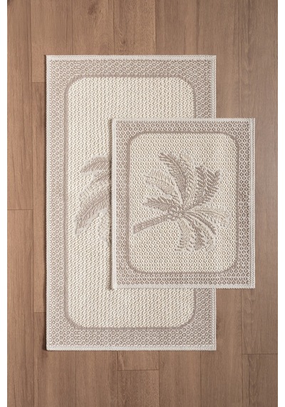 Sakura Sk012a Doğal Pamuk 2'li Banyo Paspas Seti 60x100 60x50cm Kaymaz Taban Makinada Yıkanabilir Krem-bej