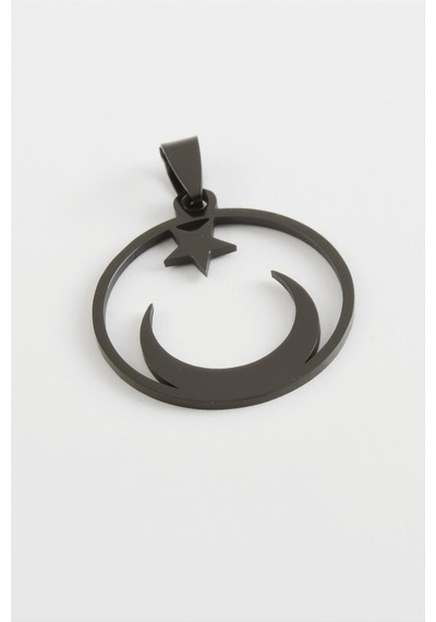 Ilkeshop Ay Yıldız Çelik Kolye Ucu 3 CM-siyah Çok renkli