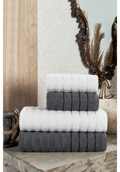 Veramoni Fluffy 4'lü Banyo Havlu Seti - Antrasit-krem