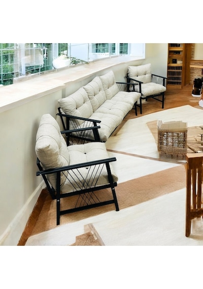 Lüx Bahçe Balkon Mobilyası , Koltuk Takımı , Cafe 3-1-1 Takım Krem