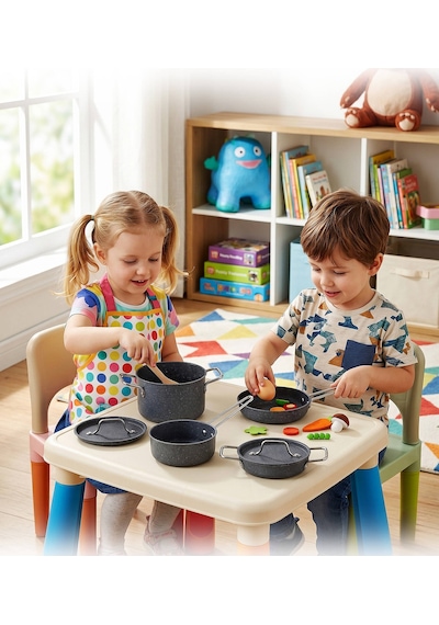Hascevher Mini Chef Granit Oyuncak 6 Pcs Tencere Seti Granit Kaplamalı