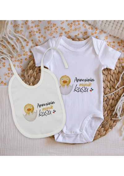Bitmeyenkartus Bk Kids Annesinin Minik Kuşu Tasarımlı Bebek Body Zıbın Ve Mama Ö Çok Renkli