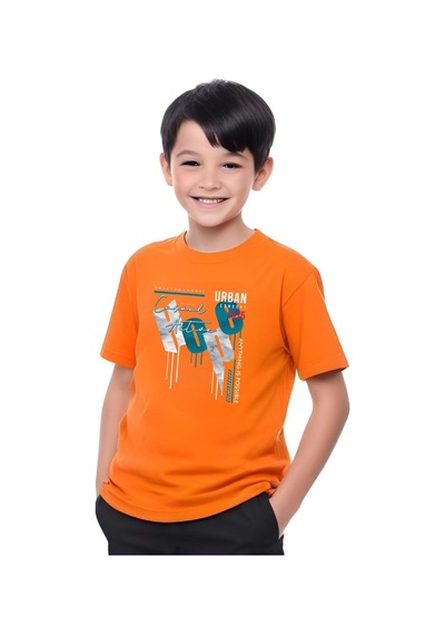 Panios Kids Hope Baskılı Erkek Çocuk Yuvarlak Yaka Kısa Kollu T-shirt Turuncu