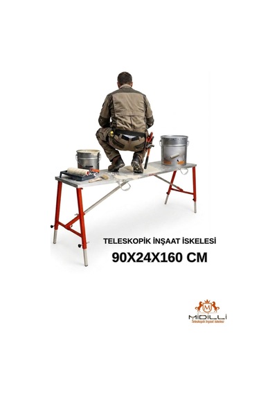 Alüminyum Gövdeli Çelik Ayaklı Teleskopik Katlanır İnşaat İskelesi - 400 Kg Taşıma Kapasitesi 90x24x160