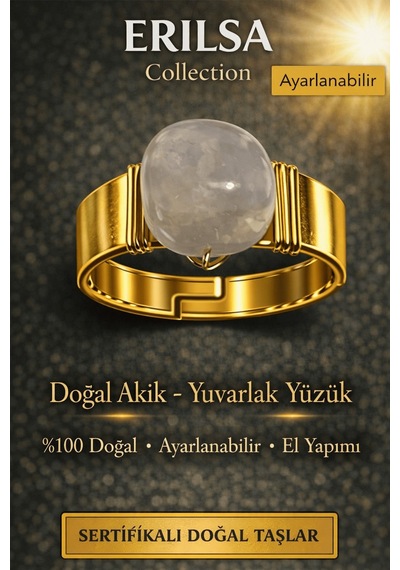 Sertifikalı Doğal Akik Yüzük Doğal Taş Yüzük Ayarlanabilir El Yap Çok Renkli