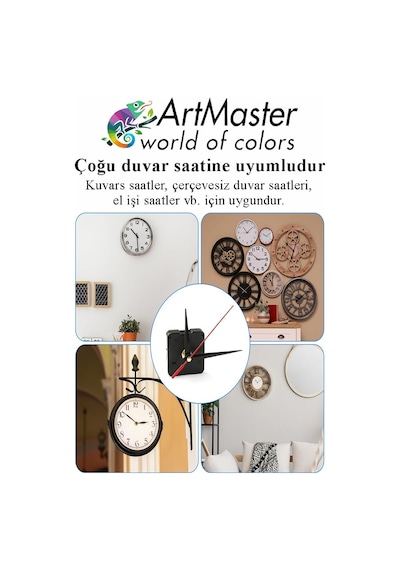 Duvar Saat Mekanizması 3 Adet 10 Mm Şaft Sessiz Saat Motoru Akrep Yelkovan Okul Deney Saat Yapım Seti Siyah