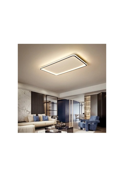 Siyah 60x40cm Dikdörtgen 6500k Soğuk Beyaz Led Modern Avize