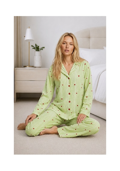 Fit Women Kadın Ev Giyimi Rahat Yeşil Pijama Takımı 4660